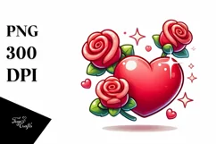 Cartoon Heart with Roses PNG Product Image 1