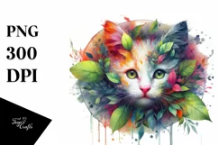 Abstract Kitten with Plant Leaves, PNG Product Image 3