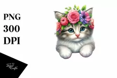 Watercolor Young Kitten with Flowers | Sublimation | Clipart Product Image 3