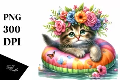 Watercolor Young Kitten with Flowers | Sublimation | Clipart Product Image 1