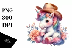 colorful Baby Unicorn with Cowboy Hat Product Image 1