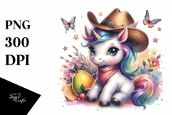colorful Baby Unicorn with Cowboy Hat Product Image 3
