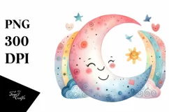 Colorful Smiling Moon PNG Product Image 1