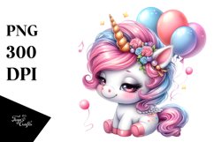 Cool Haircut Baby Unicorn with Baloons | Clipart Product Image 3
