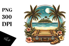 Vintage Tropical Island Suitcase, PNG Product Image 1