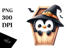 A Cute Halloween Image with Baby Penguin, White Background Product Image 1
