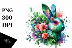 Abstract Rabbit with Plant Leaves and 3D Flowers, PNG Product Image 3