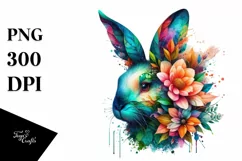 Abstract Rabbit with Plant Leaves and 3D Flowers, PNG Product Image 3