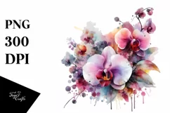 Colorful Watercolor Orchid Abstract PNG Product Image 3