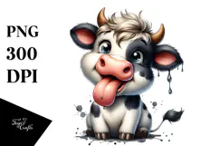 Smiling Cow with Tongue Out | Boho Clipart Product Image 1