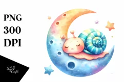 Colorful Baby Snail Sleeping Moon | Sublimation | Clipart Product Image 3