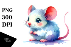 Simple Watercolor Cute Baby Mouse PNG Product Image 1