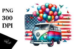 Vintage Van with Balloons, White Background Product Image 1