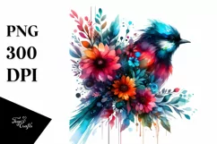 Colorful Summer Flowers, Bird Clipart Product Image 3