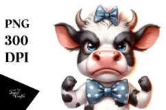 Expressive Angry Baby Cow with Bow and Tie PNG Product Image 1