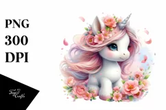 Cute Baby Unicorn Spring Petals | Clipart Product Image 1