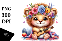 Smiling Cute Watercolor Baby Lion PNG Product Image 1