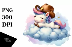 Baby Unicorn Cowboy Hat on Cloud | Clipart Product Image 3