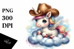 Baby Unicorn Cowboy Hat on Cloud | Clipart Product Image 3