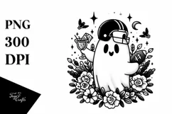 Retro Spooky Ghost with Football Helmet PNG Product Image 1