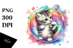 Colorful Baby Cat Twirling in Bubble | Sublimation Clipart Product Image 1