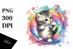 Colorful Baby Cat Twirling in Bubble | Sublimation Clipart Product Image 3