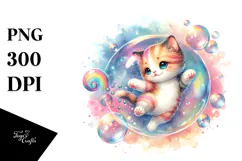 Colorful Baby Cat Twirling in Bubble | Sublimation Clipart Product Image 1
