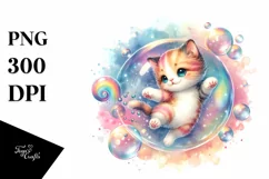Colorful Baby Cat Twirling in Bubble | Sublimation Clipart Product Image 1