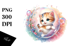 Colorful Baby Cat Twirling in Bubble | Sublimation Clipart Product Image 1