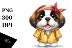 Excited Baby Saint Bernard Caricature-Like with Raincoat Product Image 1