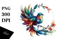Abstract Vibrant Bird with Flowers PNG Product Image 1