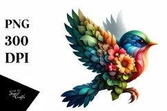 Abstract Vibrant Bird with Flowers PNG Product Image 3