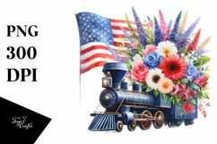 Watercolor Train with Flowers, USA Flag | Sublimation | Product Image 3