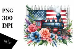 Watercolor Train with Flowers, USA Flag | Sublimation | Product Image 3