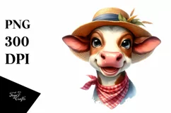 Cow Watercolor Cow with Sun Hat | Clipart Product Image 3