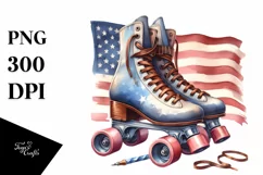 Vintage Roller Skates USA Flag Sublimation Clipart Product Image 1
