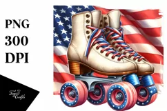 Vintage Roller Skates USA Flag Sublimation Clipart Product Image 1