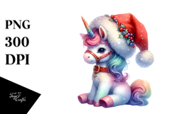 Colorful Baby Unicorn with Santa Hat, PNG Product Image 1