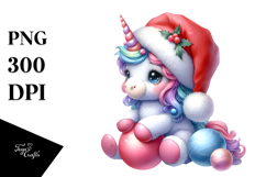 Colorful Baby Unicorn with Santa Hat PNG Product Image 1