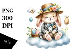 Bunny in Suit with Straw Hat PNG Product Image 1