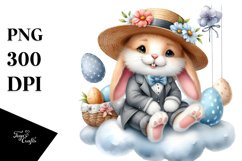 Bunny in Suit with Straw Hat PNG Product Image 1