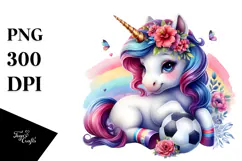 Watercolor Unicorn Soccer PNG Product Image 1