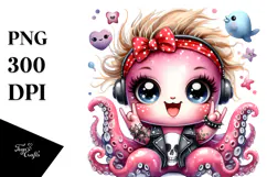 aCute Energetic Rocker Octopus with Big Eyes, PNG Product Image 1