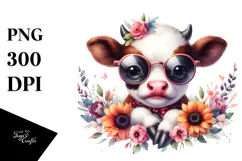 Funny Cow with Funky Sunglasses PNG Product Image 1