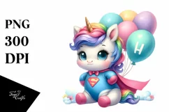 Cute Baby Unicorn Hero Baloons Clipart Product Image 1