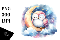 Vibrant Cute Baby Owl Sleeping on the Moon, PNG Product Image 1