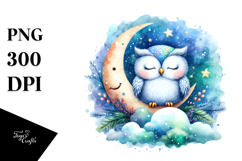 Vibrant Cute Baby Owl Sleeping on the Moon, PNG Product Image 1