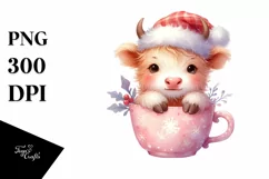 Whimsical Cute Highland Cow Santa Hat PNG Product Image 1