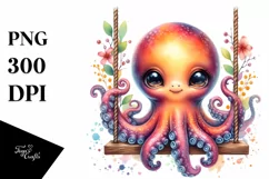 Colorful Baby Octopus Swing Watercolor Sublimation Clipart Product Image 1