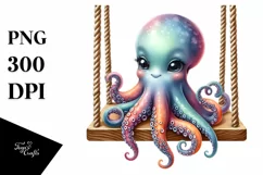 Colorful Baby Octopus Swing Watercolor Sublimation Clipart Product Image 1